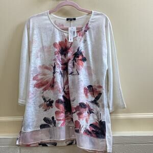 Lace NWT Floral XL Pullover sheer sequenced hemline Top